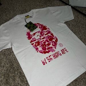 Bape White and Red Graphic Tee